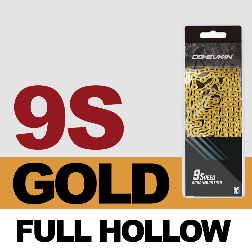 OG-EVKIN 9/10/11 Speed Bicycle MTB Chain Half/Full Hollow Bike Chain Mountain/Road Bicycle Chains 116 Quick Link Gold/Silver: C-01-9s-SL-Gold