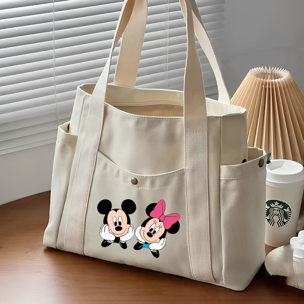 Sacs fourre-tout en toile de grande capacité Mickey Minnie Mouse, sac de transport pour le travail, tenue d'étudiant, sac de Shopping à bandoulière pour livre: Orange