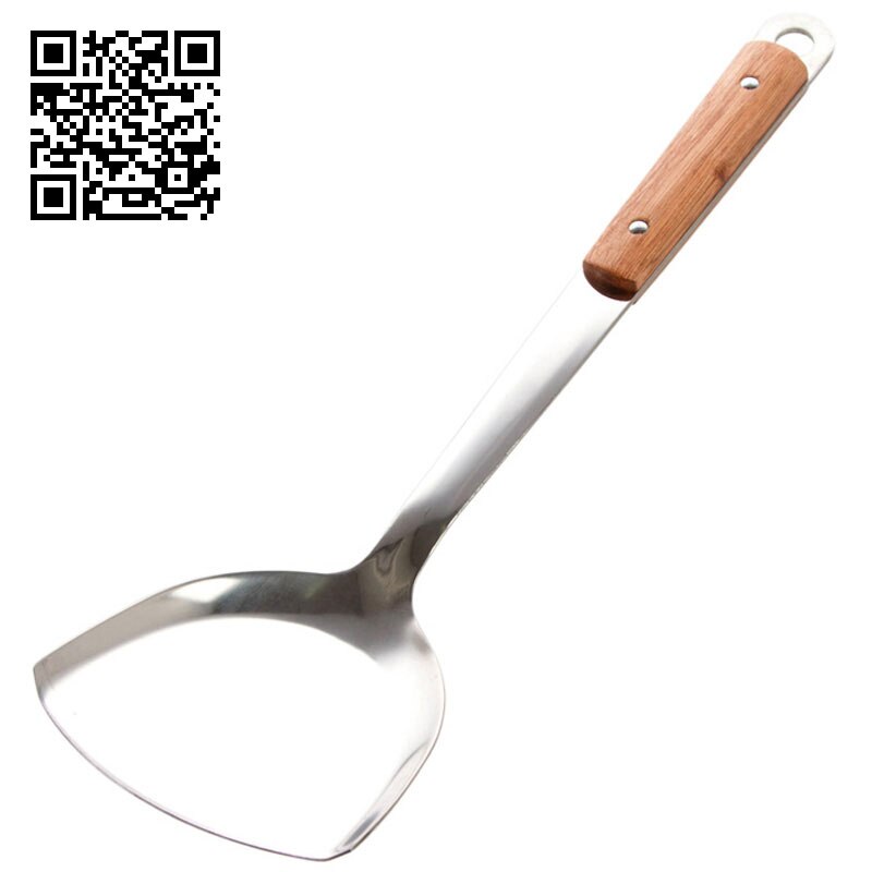 Espátula para freír, utensilios de cocina y olla , cuchara para revolver, pala Vanzlilfe, mango de cocina de madera de acero inoxidable