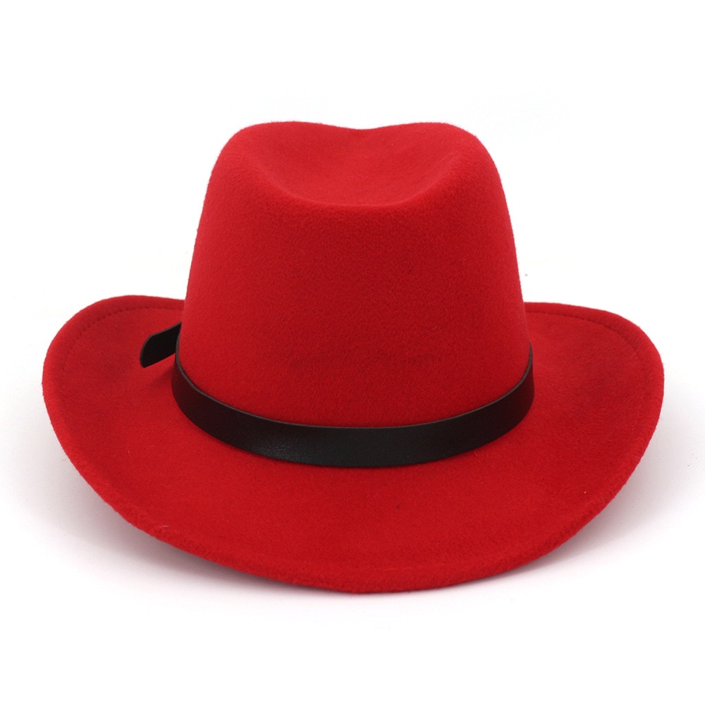 Filcowe kapelusze kowbojskie w stylu Zachodni, jazzowe, męskie i damskie, z daszkiem przeciwsłonecznym i klamrą robić paska, damskie, podróżne, z dużym rondem, czapki kowbojskie