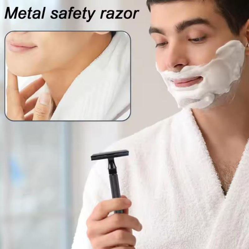 Rasoir de sécurité à double tranchant en acier inoxydable pour hommes, support de rasoir en métal, rasoir en métal pour homme avec base de rasoir