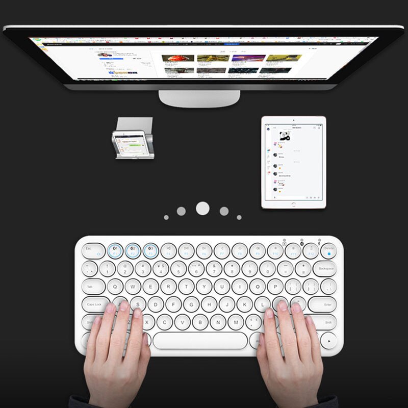 Tablet Bluetooth Toetsenbord Ronde Keycap Draadloze Gaming Toetsenbord Voor Mac Chrome Os Windows Iphone Ipad Android