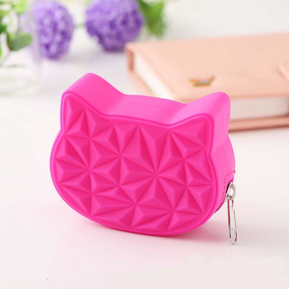 Cute Cat Round Women Silicone Short Wallet Girls Mini Coin Purse Key Wallet for Female Daily Clutch Purse Headset Bags: 5