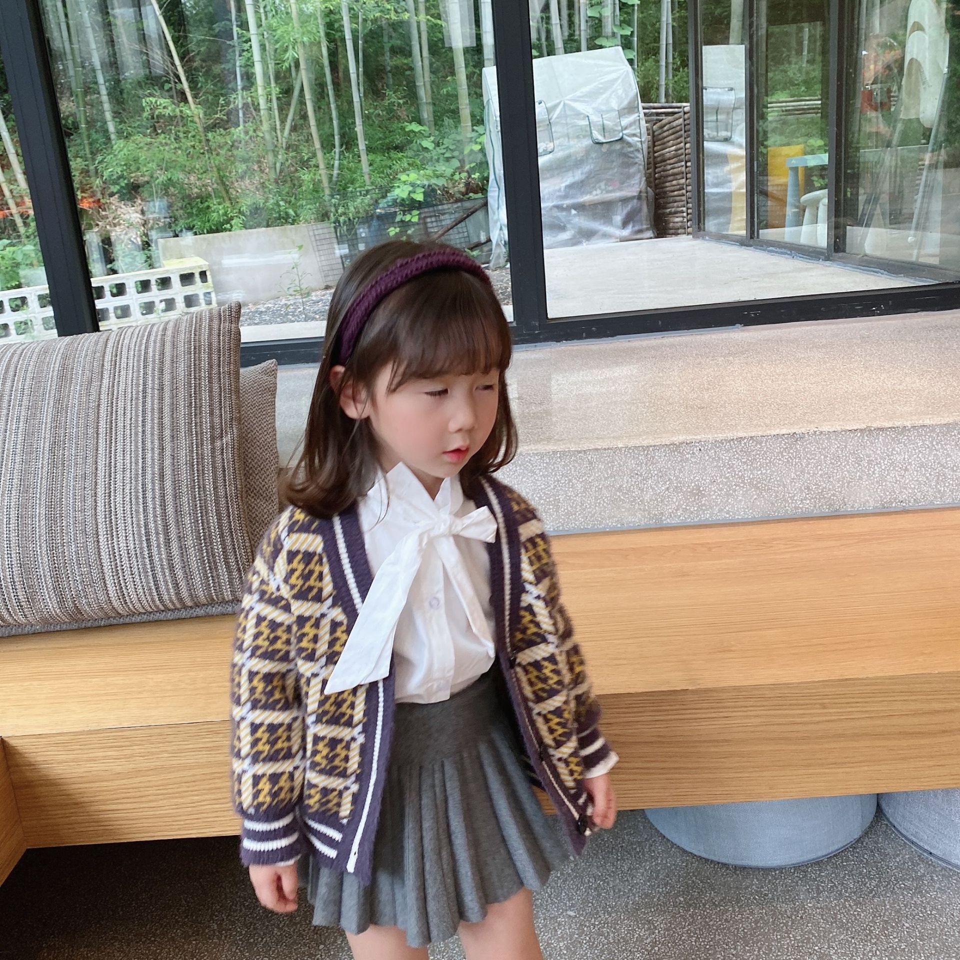 Herfst en winter meisjes vest paars geruit trui peuter meisjeskleding meisjes vest