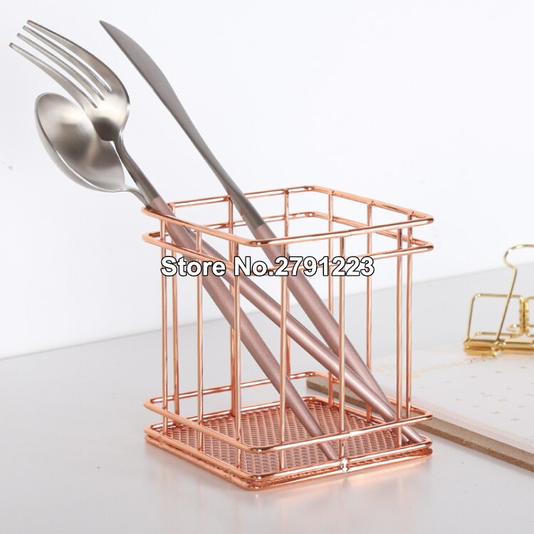 1pcs Rose Gold Metal Pen Holder Box Case desk organizer Home Desk Stationery Decor Office School Desk Accessories Supplies