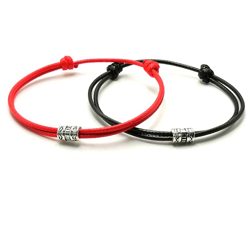 Verstelbare Zwart Rood Lederen Touw Armband Paar Sieraden Handgemaakte Gevlochten Charm Armband Vrouwen Mannen Draad Sieraden
