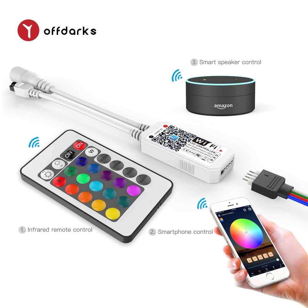 OFFDARKS LED RGB controller 24-button infrared remote control, APP control, suitable for 5050/3528 LED Strip