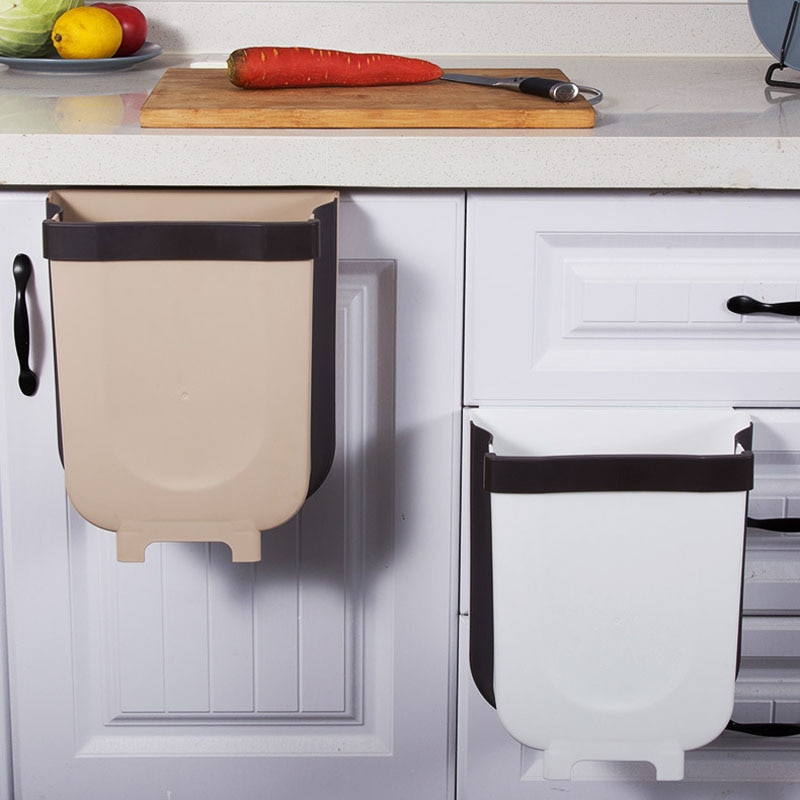 Bathroom Kitchen Waste Storage Folding Waste Bin with Drawer Cabinet Door Hanging Trash Bin Trash Can Foldable Trashcan HM018