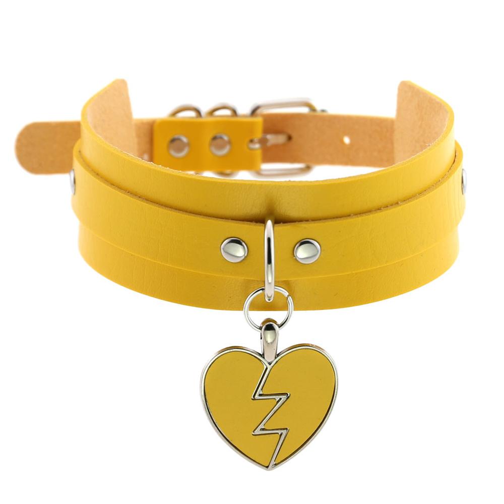 KMVEXO Punk Lightning Heart Gothic PU Leather Buckle Necklace Spike Kawaii Harajaku Chokers Harness Torques Female Jewelry: Yellow