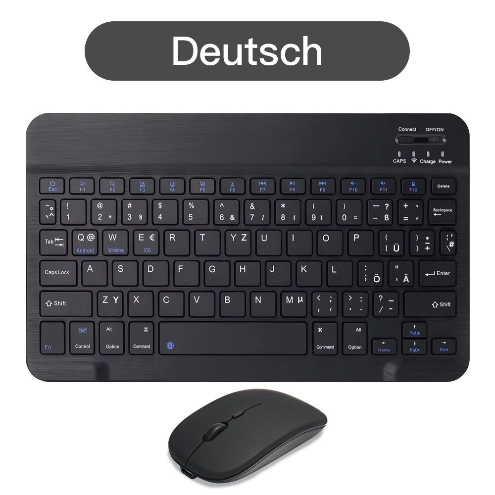 10 inch mini draadloos oplaadbaar toetsenbord met bluetooth-muis voor android, windows, ipad air pro, telefoon, tablet, draagbaar toetsenbord: Blauw