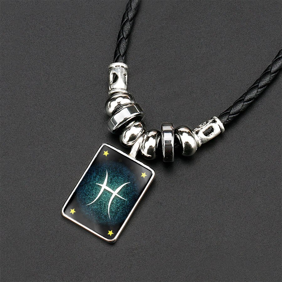 Dodici Costellazione Collana di Cristallo Uomini Ossidiana Acquario Pesci Scorpione Sagittario Capricorno Pendente della Collana di Perline per il ragazzo