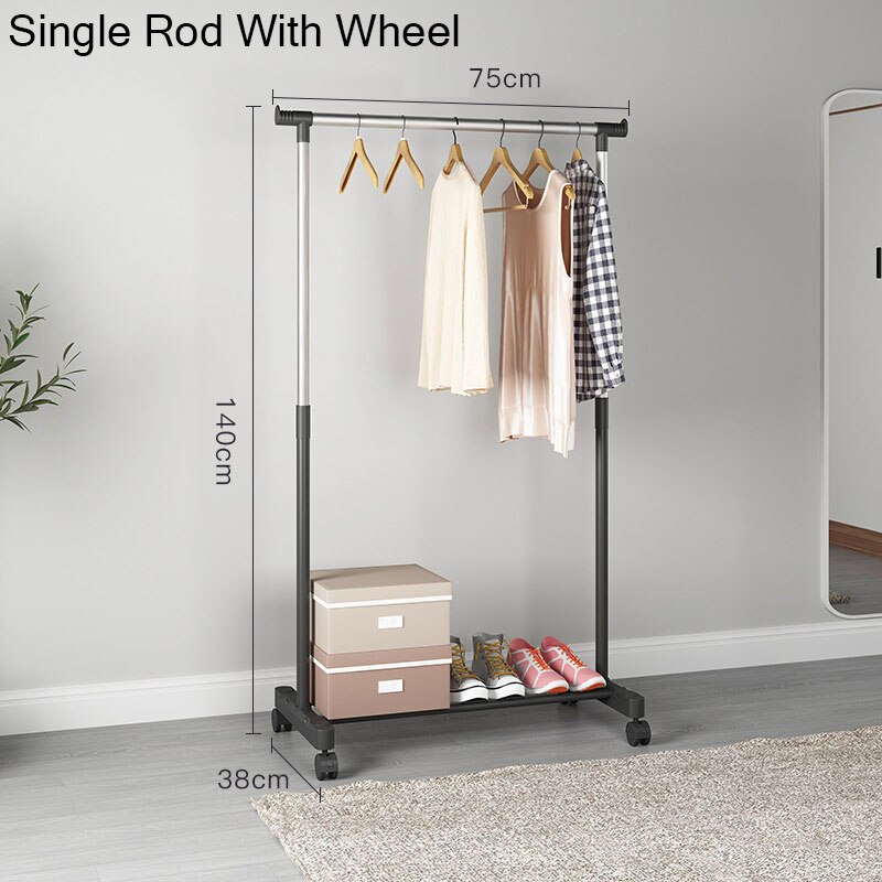 Adjustable Rolling Coat Rack Double Rod Clothes Rack Stainless Steel Hanger Floor Storage Organizer Clothing Wall Coat Racks