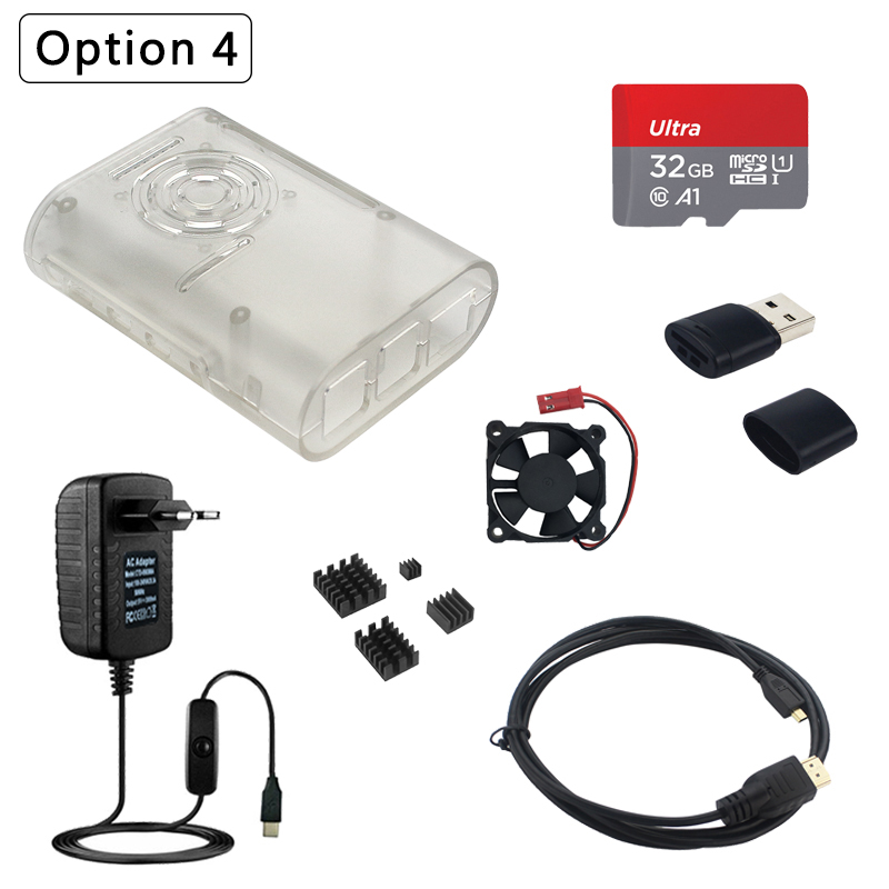 Raspberry Pi 4 Model B Case Abs Shell Plastic Huis Koelventilator Heatsink Hdmi-Compatibele Kabel Voeding Adapter voor Pi 4: Option 4