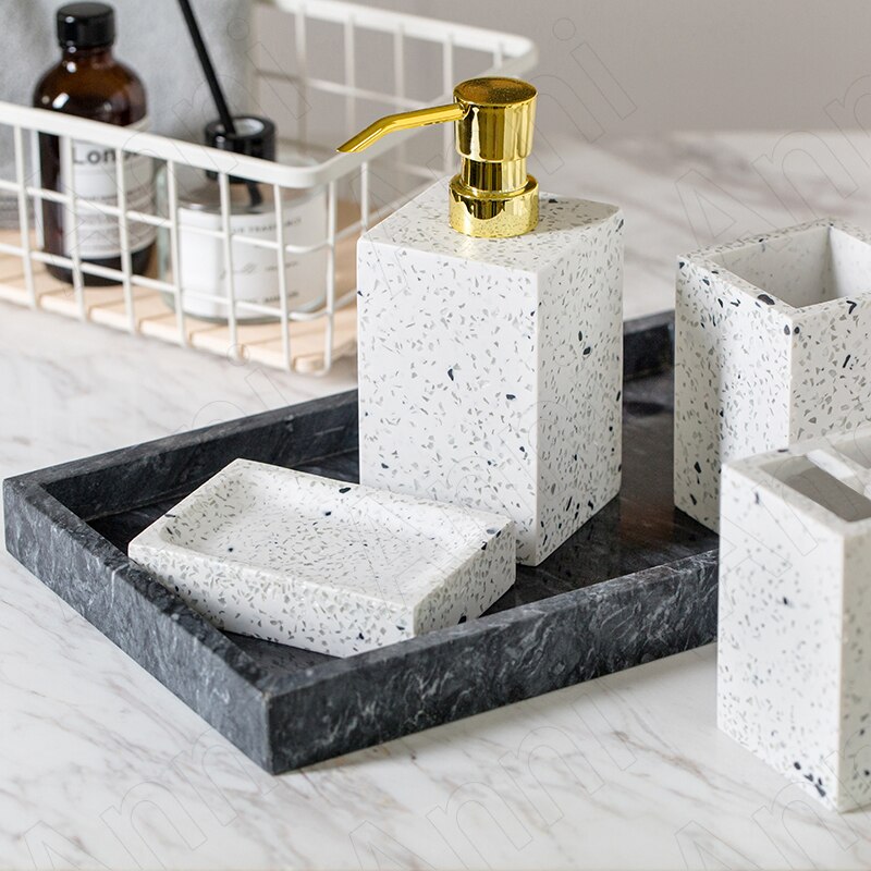 Blue Terrazzo Painted Bathroom Accessories Set Ceramic European Modern Household Four-piece Toothbrush Holder Soap Dish
