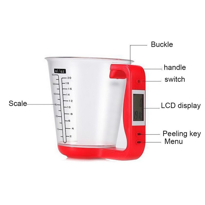 Vaso medidor de Cocina Digital Libra, herramienta electrónica, báscula con pantalla LCD, tazas de medición de temperatura, 1000g/1g