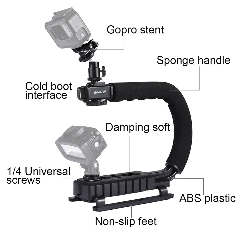 ABS + Non-slip Spugna + Metallo a Forma di U Del Supporto Della Macchina Fotografica Portatile Palmare DV Stabilizzatore Staffa Kit con uno standard di 1/4 scorrevole vite