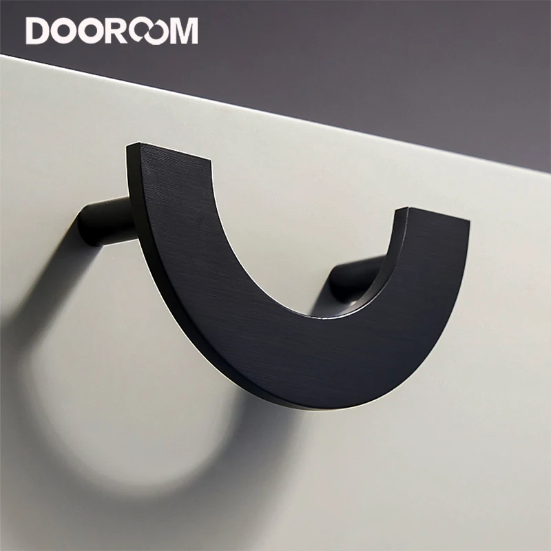 DOOROOM Messing Meubelgrepen Lichte Luxe Gouden Garderobe Keukendeur Trekt Ladegreep Halve Cirkel Hardware Accessoires