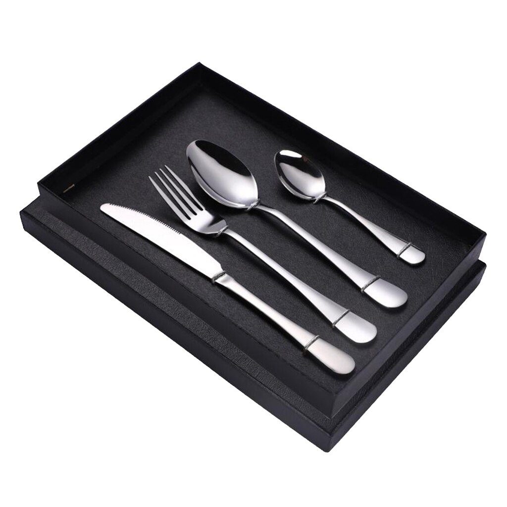 Stainless Steel Cutlery Set Spoon Fork Knife 4 piece Set Silverware Flatware: Silver