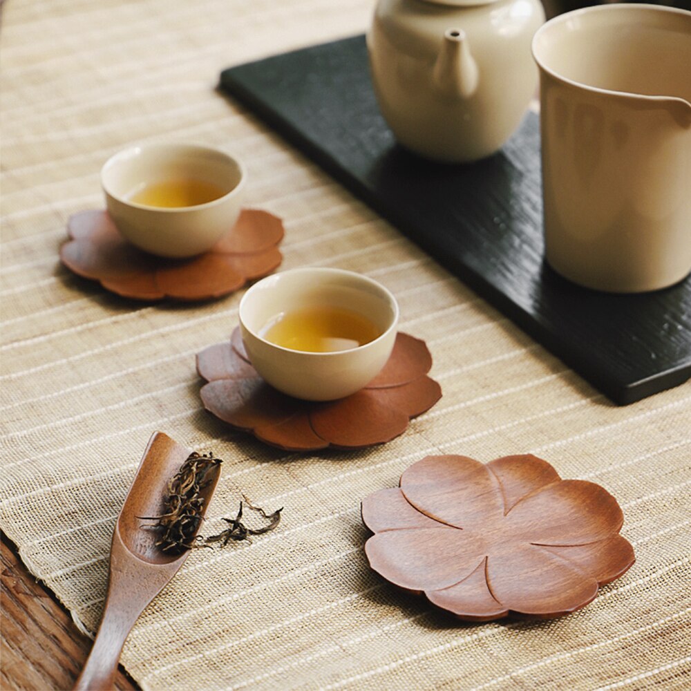 Lotus Duurzaam Ruwe Hout Cup Pad Voor Koffie Mok Tacup Water Warmte Geïsoleerde Houten Dienblad Voor Drankjes Dessert Snack