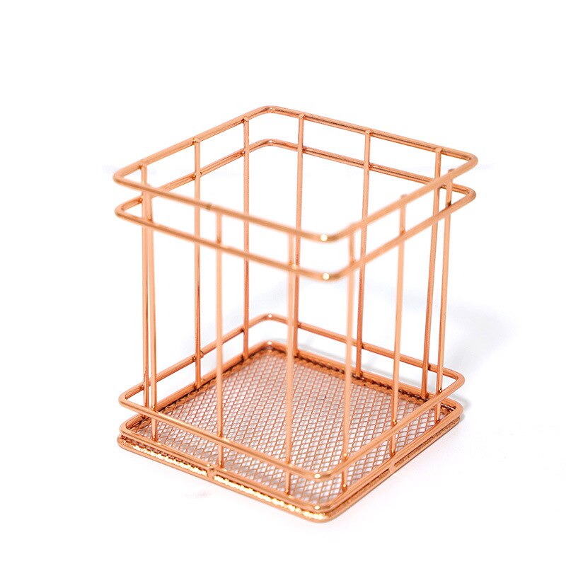 Panier de rangement nordique en fer forgé porte-stylo, panier de rangement en fond de bureau en métal, or Rose, papeterie et finition: 2