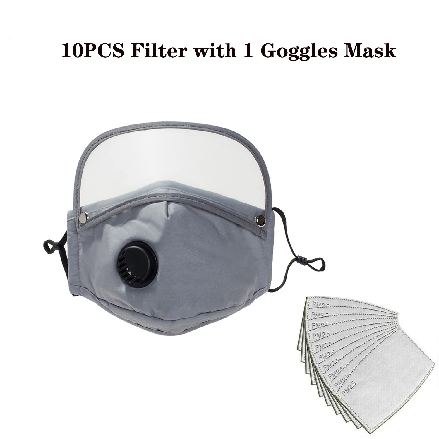 Herbruikbare wasbare gezichtsmaskers met 10 vervangbare pm2.5-filter Mondstof Winddicht katoenen ventielmasker met brilmasker: Chocolade