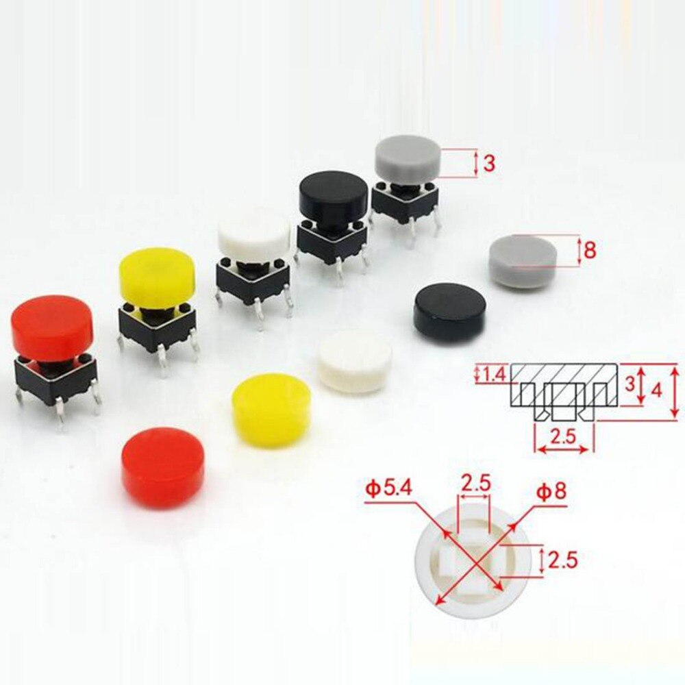 100pcs round button cap tactile switch cap 8*3mm push button cap for 6*6mm square tactile switches