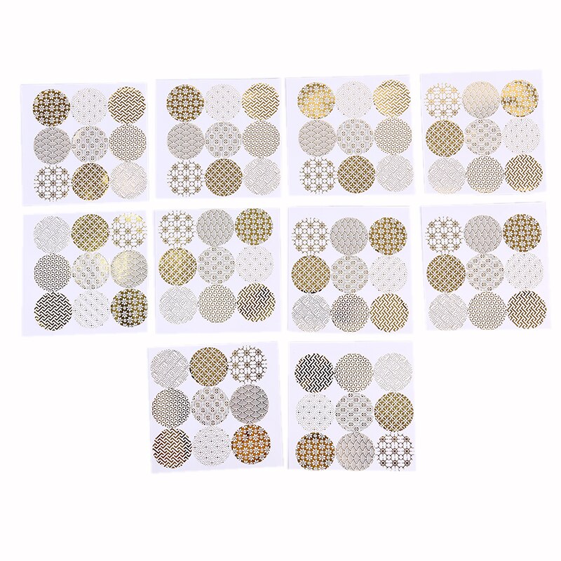 90 stk / lot diameter 4cm rund folie guldforseglings klistermærke gennemsigtigt mønster serie diy multifunktionsetiket bagning klistermærke