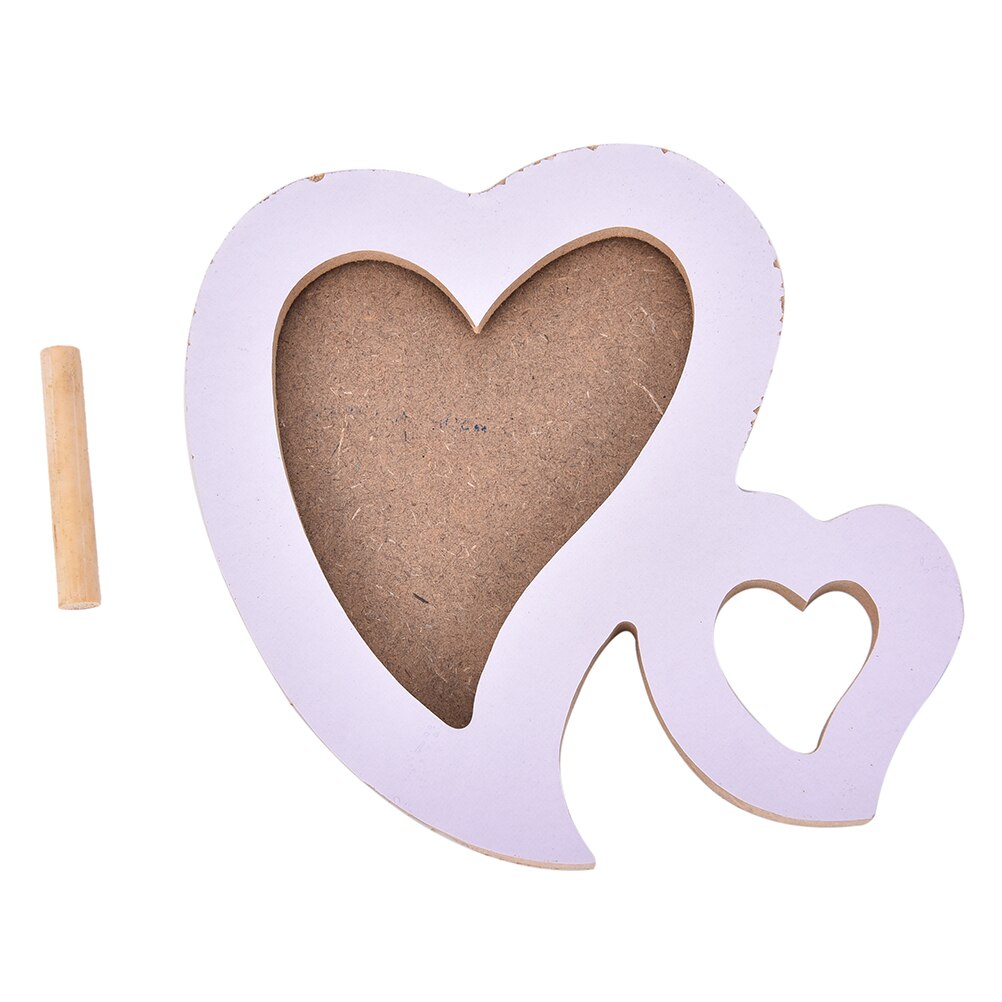 DIY Desk Set Wooden Family Photo Picture Frame Double Heart Shaped Photo Frame With Frame Bracket Desk Decor Art