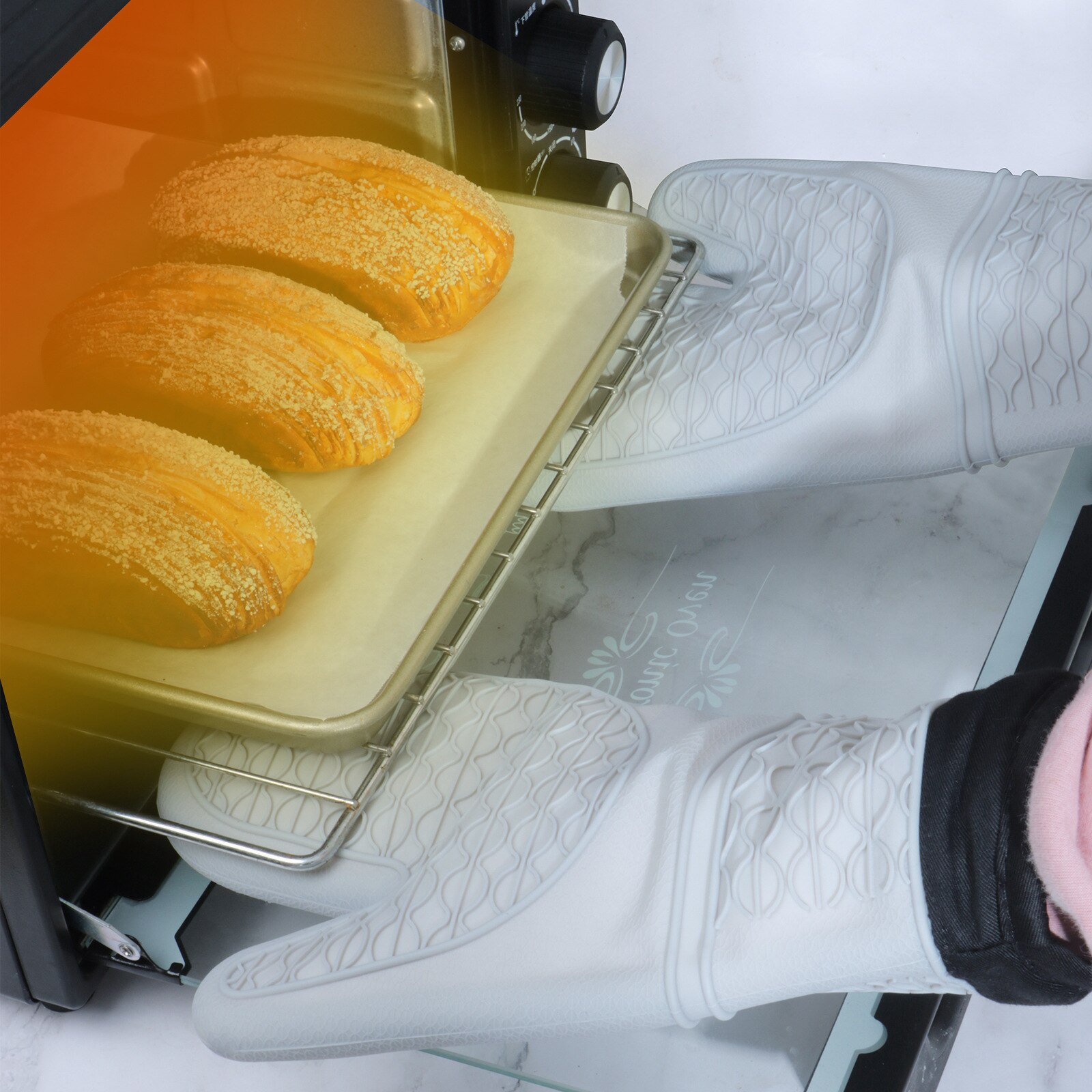Outai Park Van 2 Siliconen Ovenwanten Magnetron Isolerende Handschoenen Hoge Temperatuur Bakken Anti-Brandwonden En Katoen