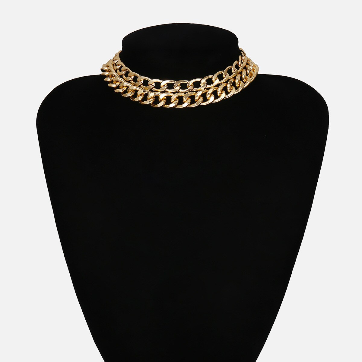 Two Layered Punk Rock Gold Aluminium Chain Choker Necklace For Women Thick Link Collar Clavicle Statement Jewelry Light Weight