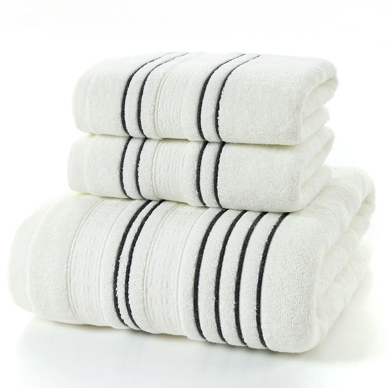 Lyn & gy grå mænd bomuld badehåndklæde sæt til voksne toalla 2 stk ansigt vaskeklud 1pc badehåndklæde camping bruser håndklæder badeværelse 3 stk: Hvid
