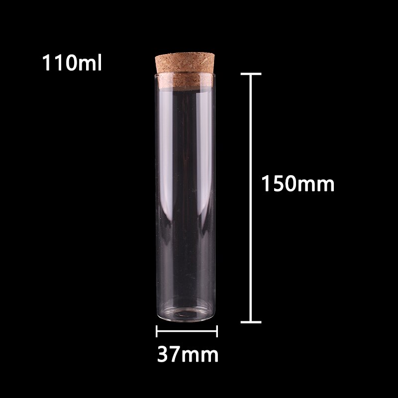 12pcs Dia 37mm Volume70ml/110ml/150ml Transparent Glass Test Tube Vials Terrarium with Cork Stopper Glass Container U-pick: 110ml