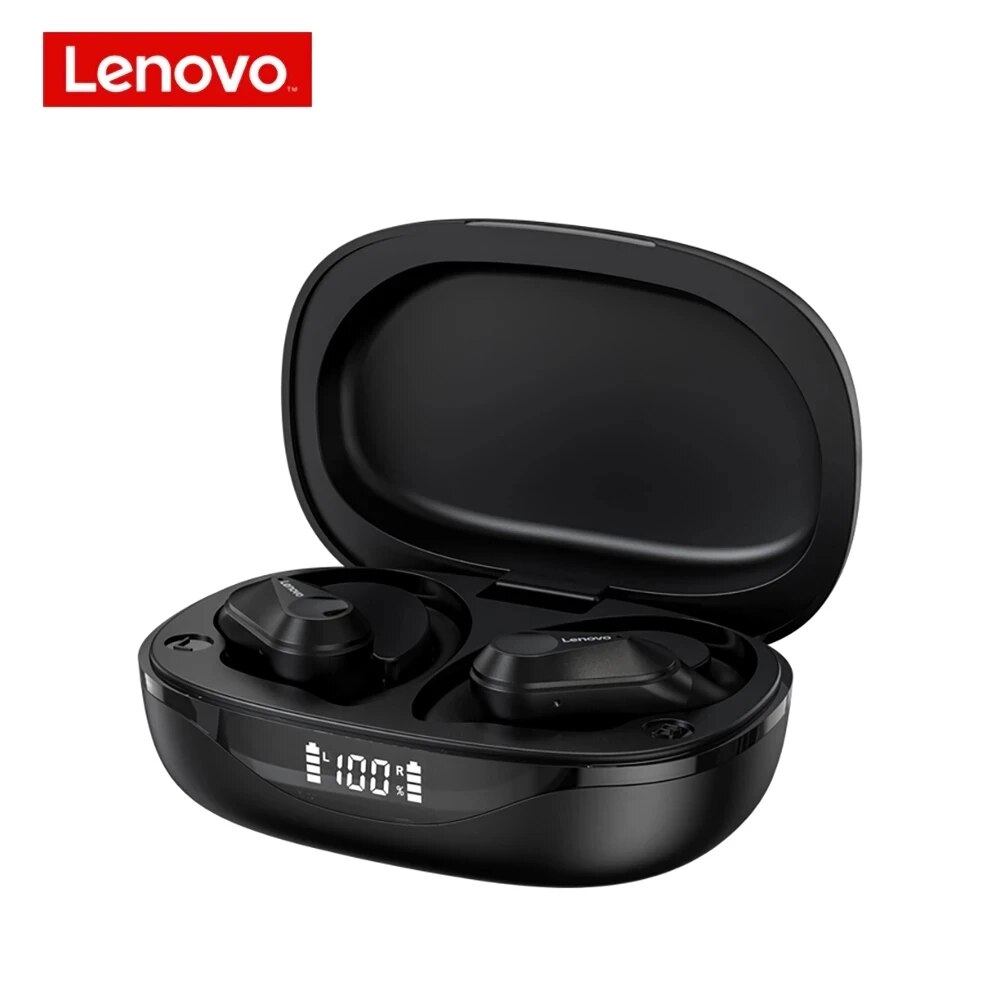 Lenovo LP75 Sports Wireless Earphones with Mics,Button Control, LED Power Display,Hifi Stereo Sound Bluetooth 5.3 TWS Headphones: black
