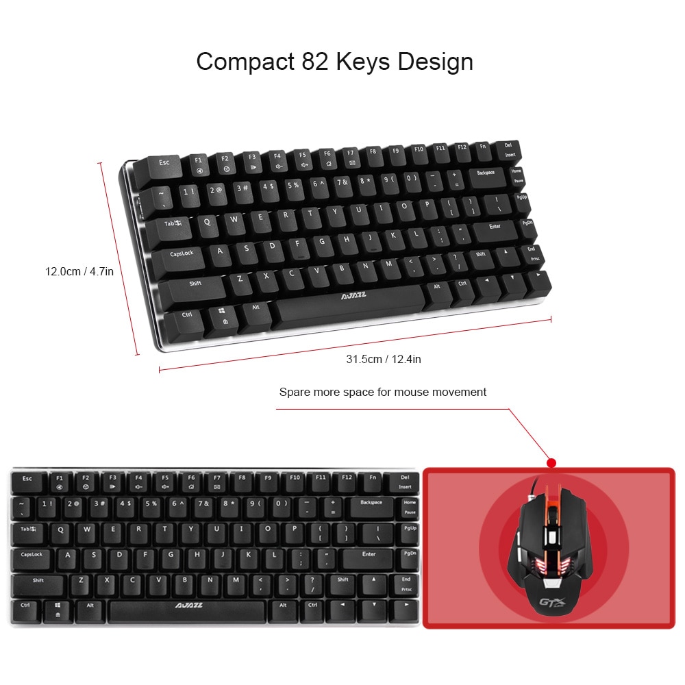 AJAZZ AK33 Keyclick clavier mécanique jeu e-sport LED clavier coloré 82 touches USB filaire anti-images fantômes pour ordinateur portable de bureau