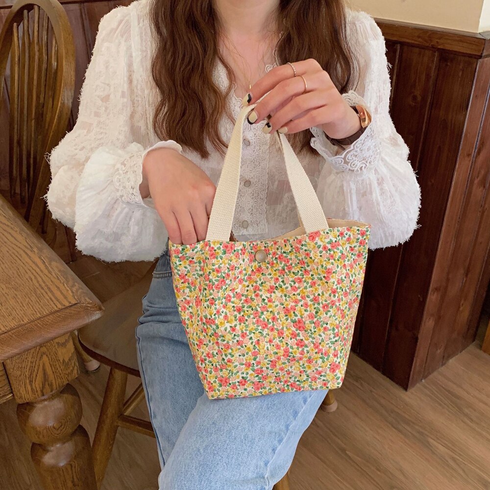 Mała świeża przenośna torba na Lunch kobieta Mini podręczny płócienna torba rozrywka uniwersalna torebka środowiskowa torba na zakupy Casual Tote: D