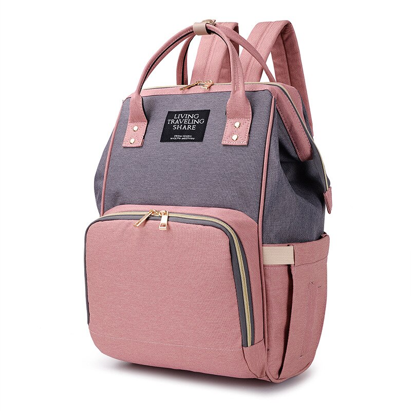 Diaper Bag Style Mummy Nursing Backpack Large Capacity Multi-functional Mom and Baby Mommy Bag Backpack: Pink and Grey Mixed Colors