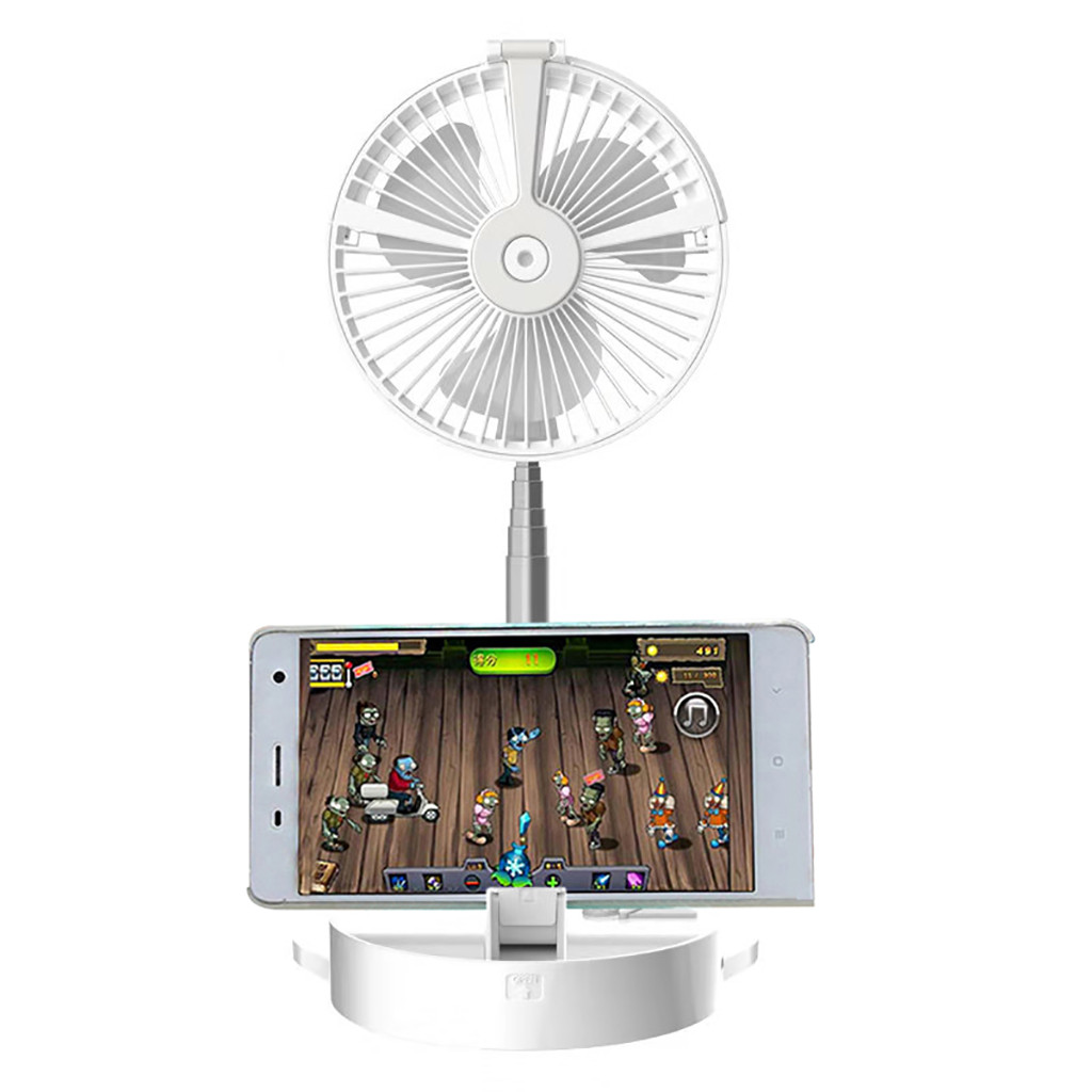 OUKITEL Mini Rechargeable Fan - Foldable, Telescopic, Humidifier, Phone Holder, Quiet Operation