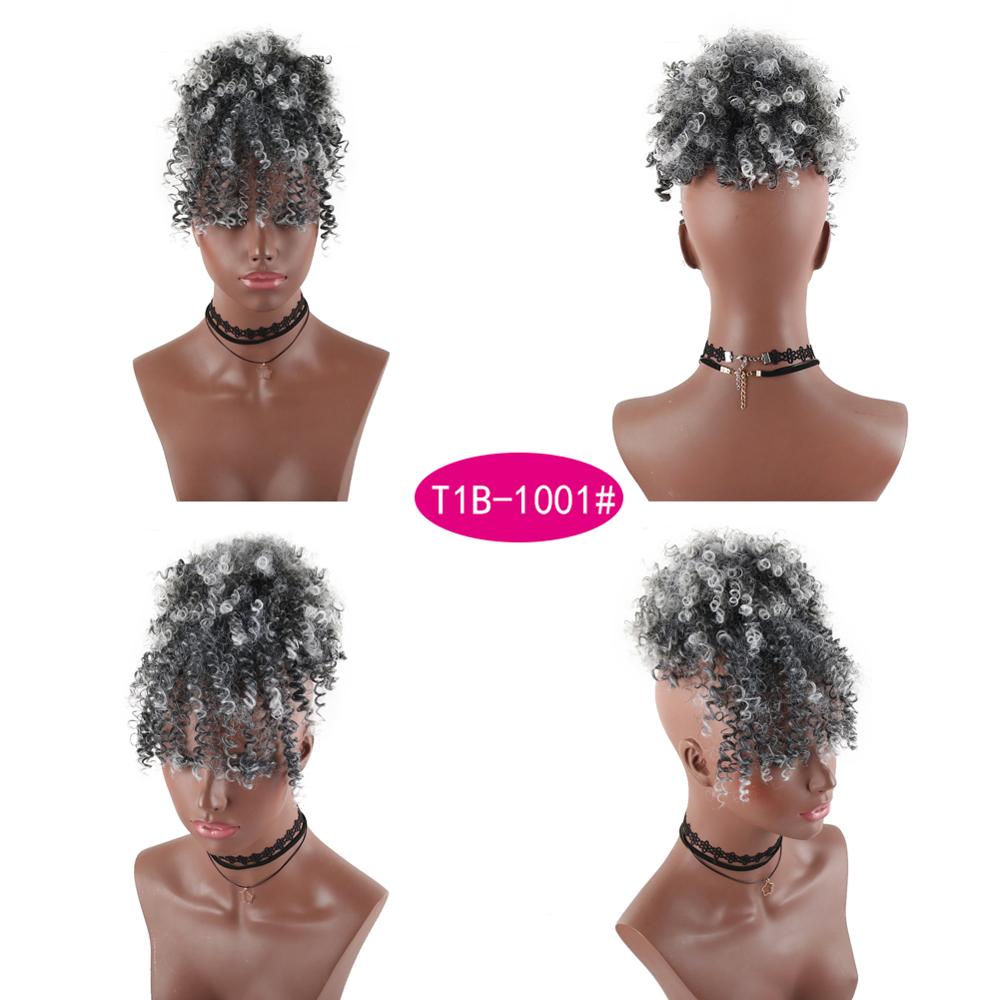Hestehale puffeklip med højt hår i hårstykke afro kinky krøllet syntetisk snørehestehale med pandehår extensions