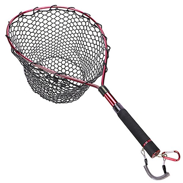 Goture Telescopic Fishing Landing Net Aluminum Alloy Frame Brail Small Rubber Mesh Magnetic Clip Lanyard Fly Fishing Net: Red