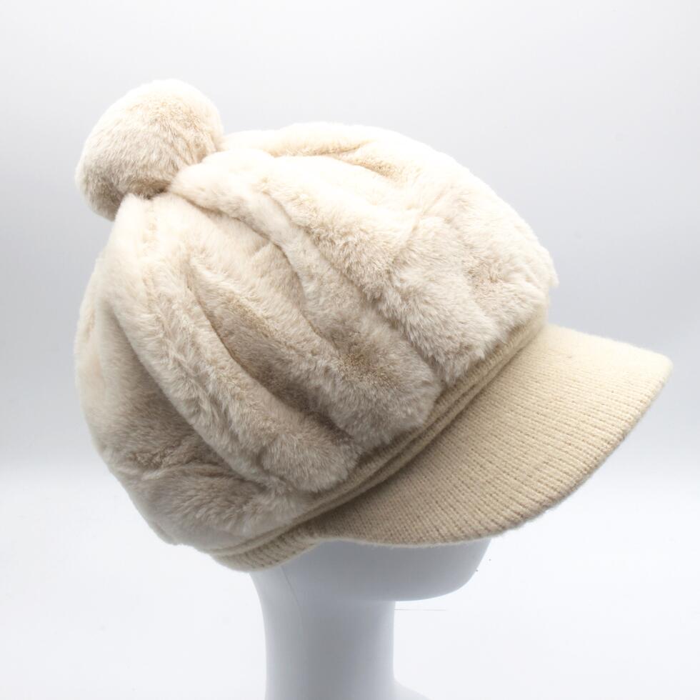 Gorro de punto para niña y niño, boina rosa, octogonal, liso, Newsboy, sombrero para mujer de piel sintética, sombrero de panadero con pompón: Ivory