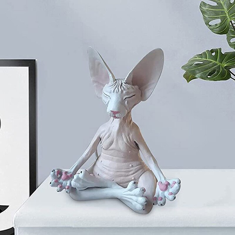 1Pc Grillige Zwarte Boeddha Sphynx Kat Beeldje Meditatie Yoga Collectible Gelukkig Kat Huis Tuin Decor Tuin Ornament Sculptuur: NO.12
