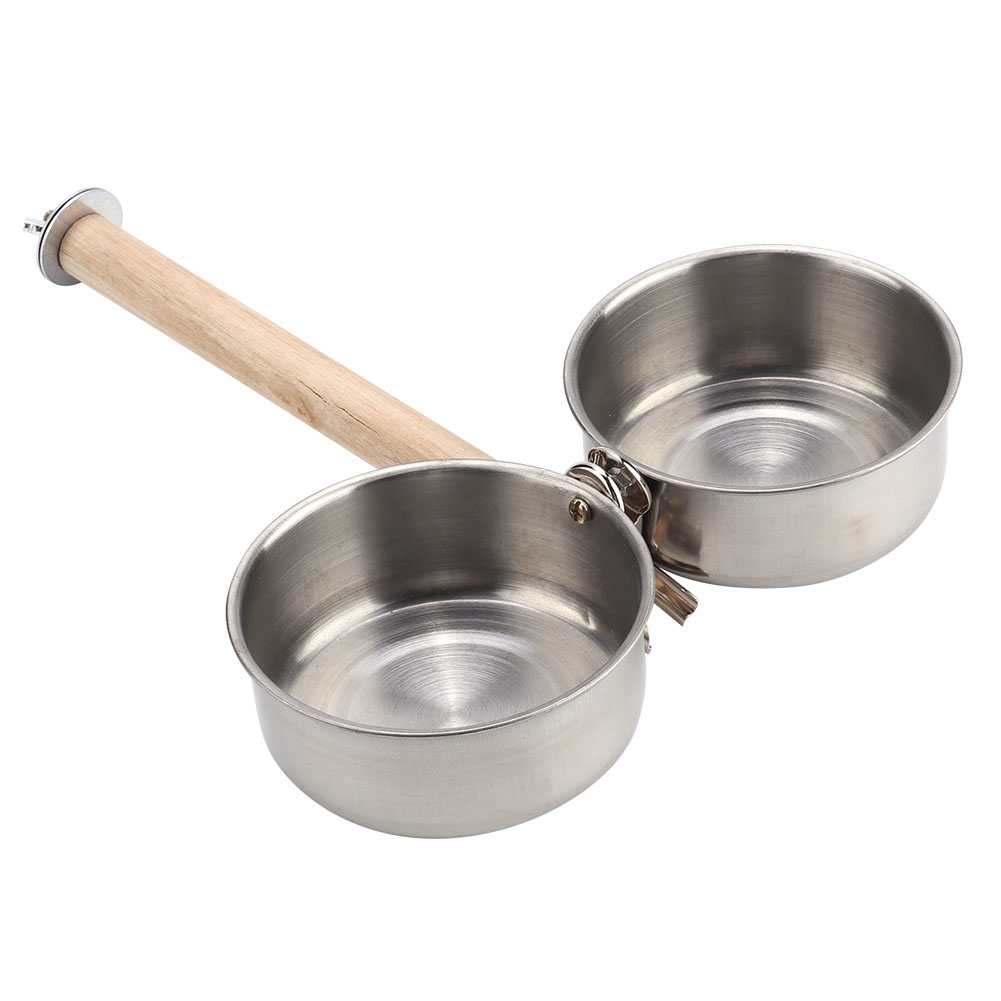 Duża miska ze stali nierdzewnej podawanie wody miska drewniana podstawka dozownik pokarmu dla papug klatka dla ptaków akcesoria urocza papuga lub inne ptaki