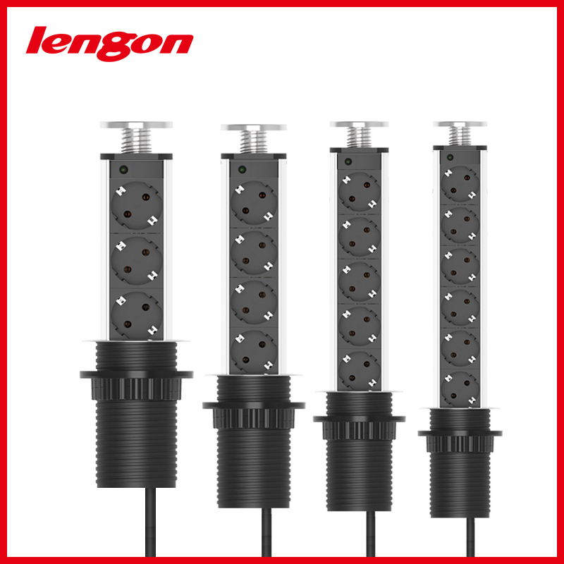 LENGON 16A PULL POP UP 3 Power Socket Kitchen Table Desktop Sockets Retractable Worktop EU Outlet With Child Protective Lock