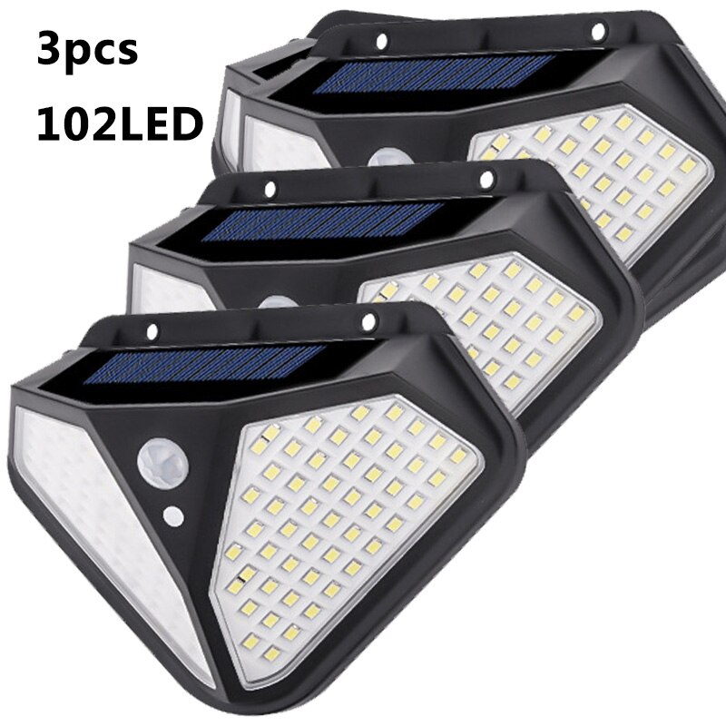 102 LED Solar Light Built in Battery Outdoor Lamp Powered Sunlight Waterproof Motion Sensor Street Light for Garden Decoration: 3PCS (102LED)