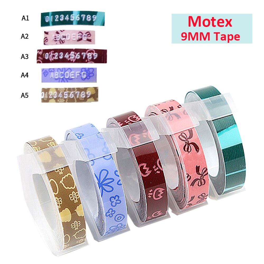 5Rollen DIY Motex 3D Präge Etikett Band 9mm Nachfüllung Bänder für Dymo 1880 12965 Band Drucker Schreibmaschine MOTEX e101 Etikett Hersteller: gemischt Farbe einstellen A