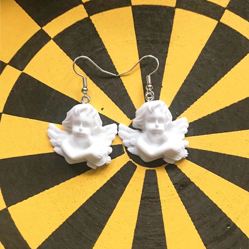 1 paire Blanc Baroque Cupidon Ange Boucles D'oreilles Pur Mignon Fille Boucles D'oreilles Ange Chanceux Boucles D'oreilles Bijoux Pour Les Femmes Filles: 2