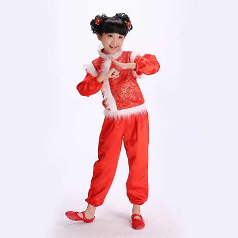 Chinese Folk Dance Clothing Yangko Dance Costume Year Christmas Dance Costume For Kids: Red / XL