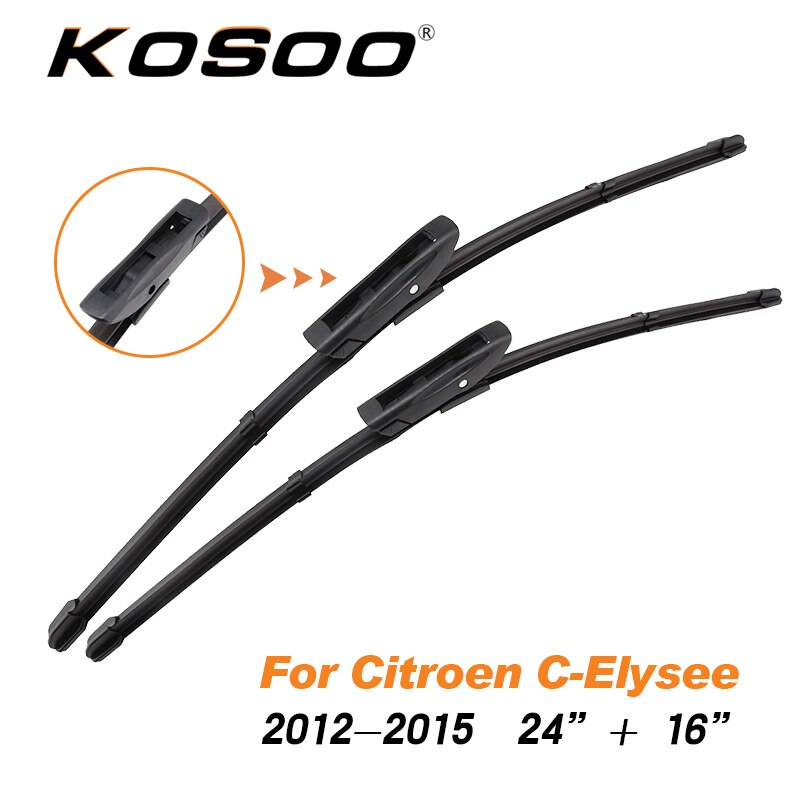 KOSOO-escobillas limpiaparabrisas de coche, brazos de bayoneta para limpiar el parabrisas, para Citroen c-elysee 24 "+ 16": Left Hand Drive