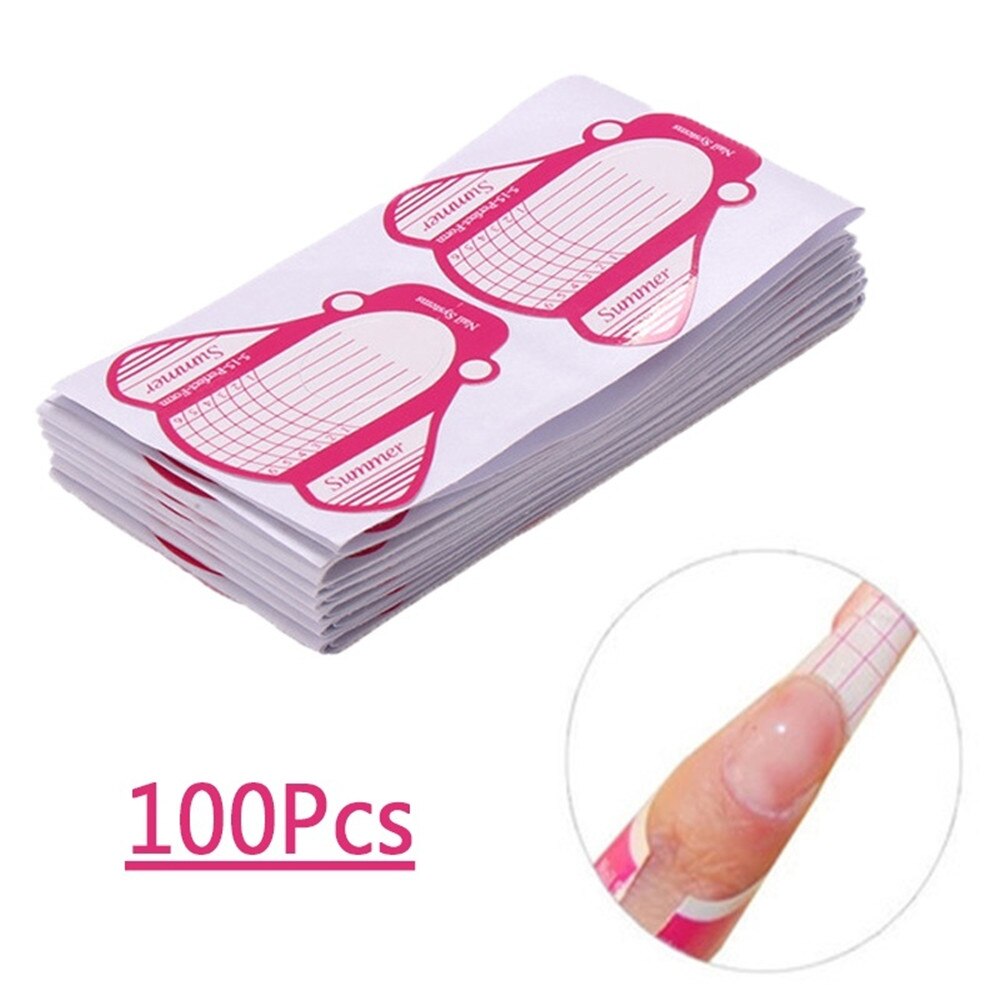 100 Pcs Franse Nail Form Tips Acryl Uv Gel Extension Curl Vorm Builder Gel Sticker Nail Art Guide Mold Manicure stencil