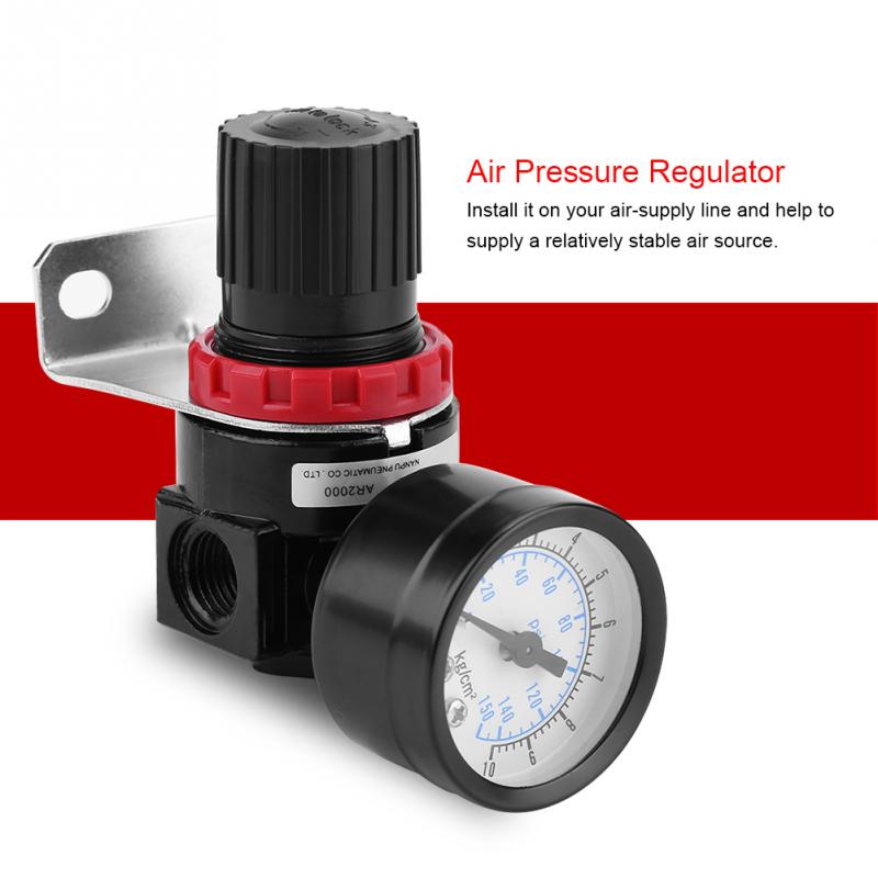 G1/4 Pneumatic Regulator Adjustable Air Pressure Compressor Control Valve Gauge with Bracket